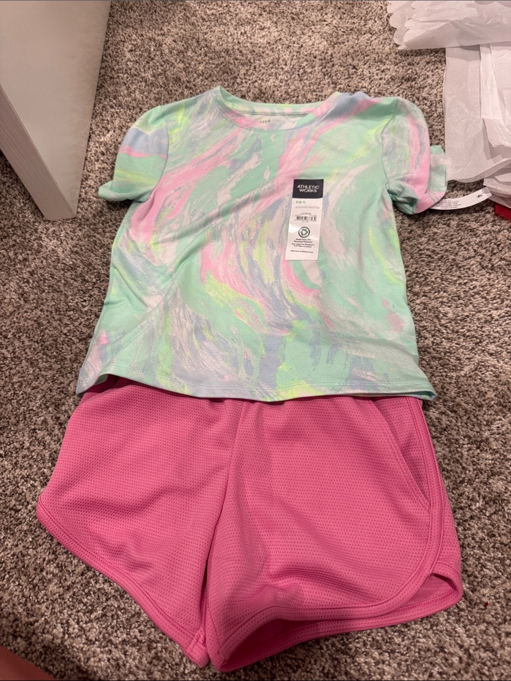 Athletic Works Pastel Marble Tee with Pink Shorts Pajama Set